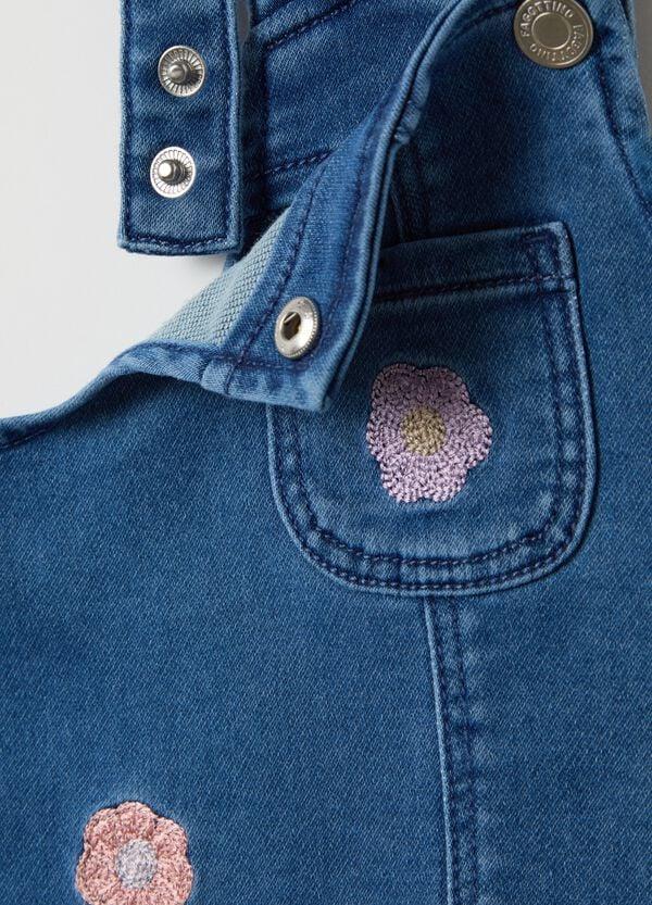 Ovs Salopette Gonna In Denim Con Ricamo Fiori
