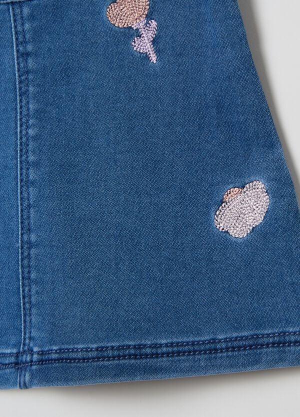Ovs Salopette Gonna In Denim Con Ricamo Fiori