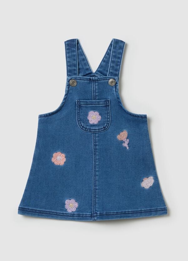 Ovs Salopette gonna in denim con ricamo fiori