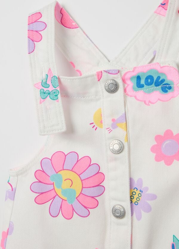 Ovs Salopette Gonna In Denim Con Stampa Fiori