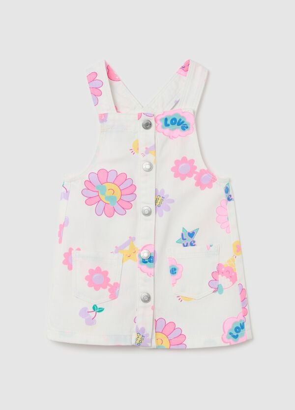 Ovs Salopette gonna in denim con stampa fiori
