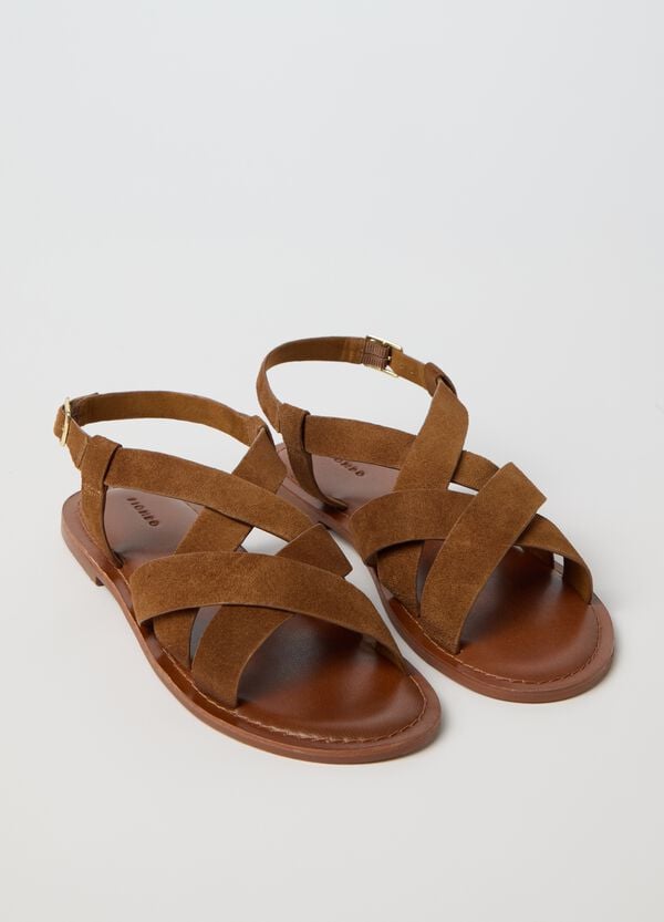 Ovs Sandali In Vera Pelle Marrone