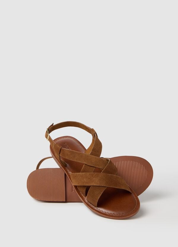 Ovs Sandali In Vera Pelle Marrone