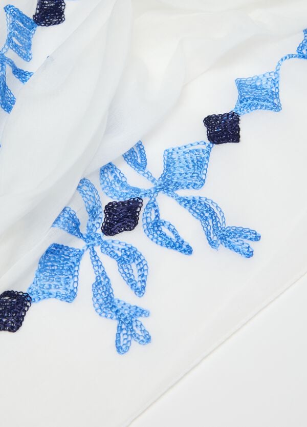 Ovs Sciarpa Bianca E Blu Con Ricami E Nappine