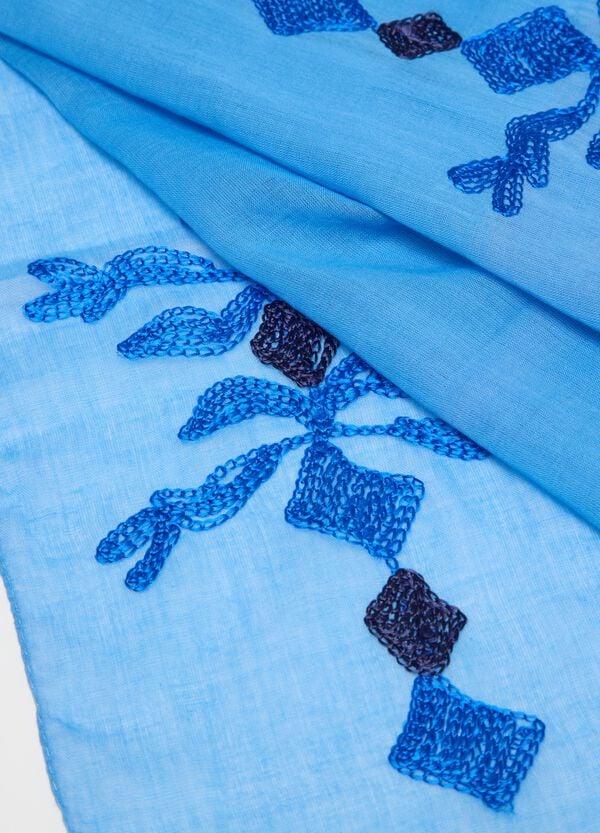 Ovs Sciarpa Blu Con Ricami E Nappine