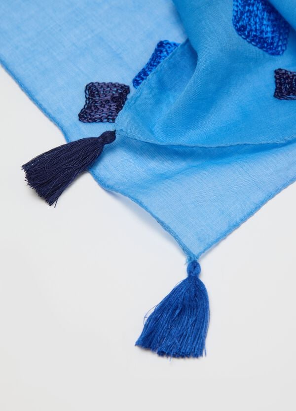 Ovs Sciarpa Blu Con Ricami E Nappine