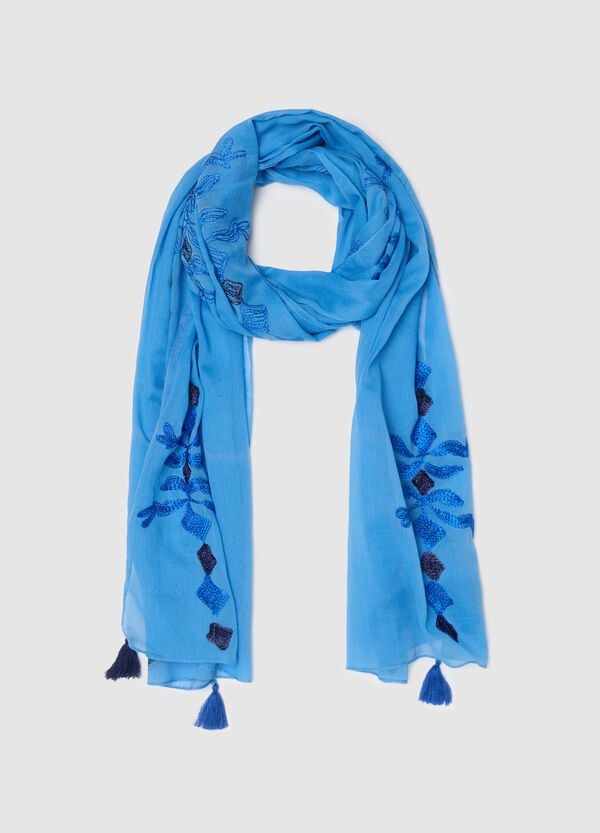 Ovs Sciarpa blu con ricami e nappine