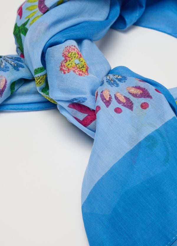 Ovs Sciarpa In Cotone Azzurro Con Fantasia