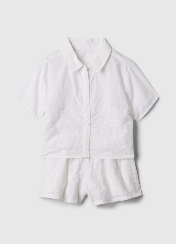 Ovs Set camicia e shorts con ricamo floreale