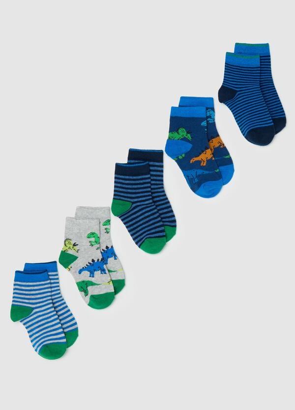 Ovs Set cinque calze corte con disegno dinosauri