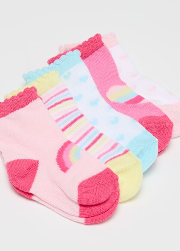 Ovs Set Cinque Calze Stretch Con Disegno Cuori