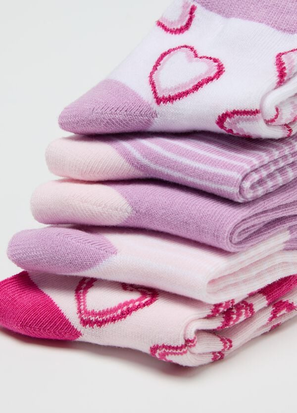 Ovs Set Cinque Calze Stretch Con Disegno Cuori