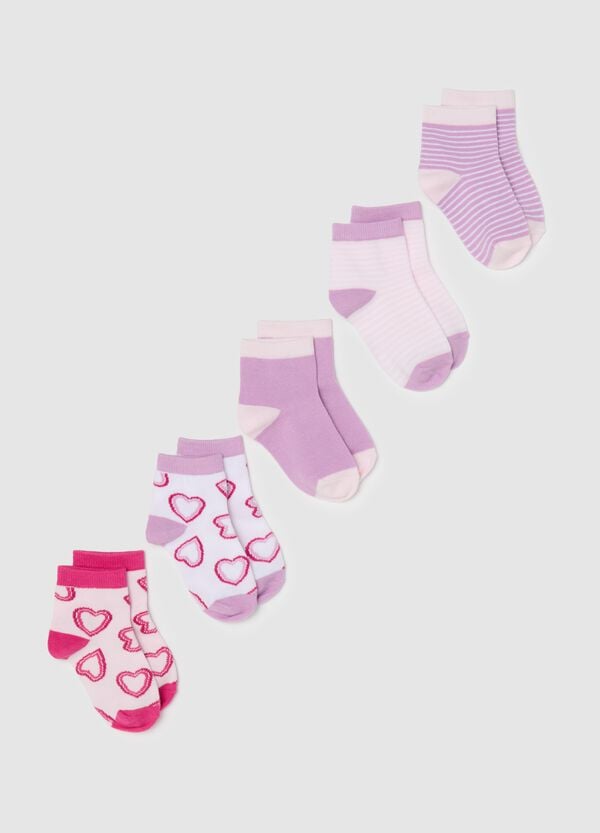 Ovs Set cinque calze stretch con disegno cuori