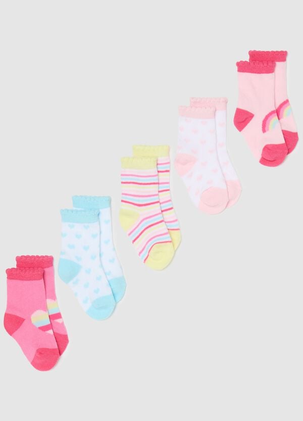 Ovs Set cinque calze stretch con disegno cuori