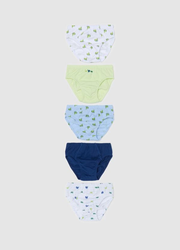 Ovs Set cinque slip in cotone con stampa dinosauri