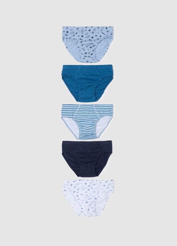 Ovs Set cinque slip in cotone righe e stampa