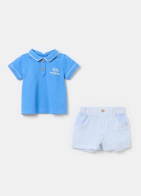 Ovs Set polo con ricamo e bermuda a righe