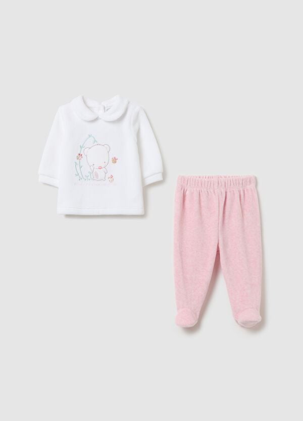 Ovs Set t-shirt e ghettine in velour con ricamo