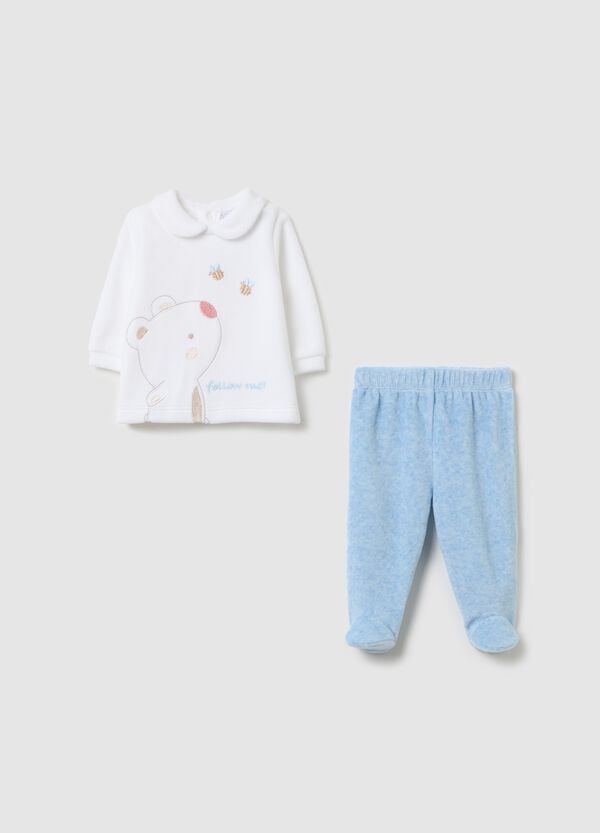 Ovs Set t-shirt e ghettine in velour con ricamo