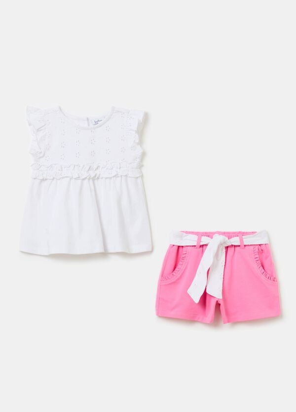 Ovs Set t-shirt e shorts con dettagli sangallo