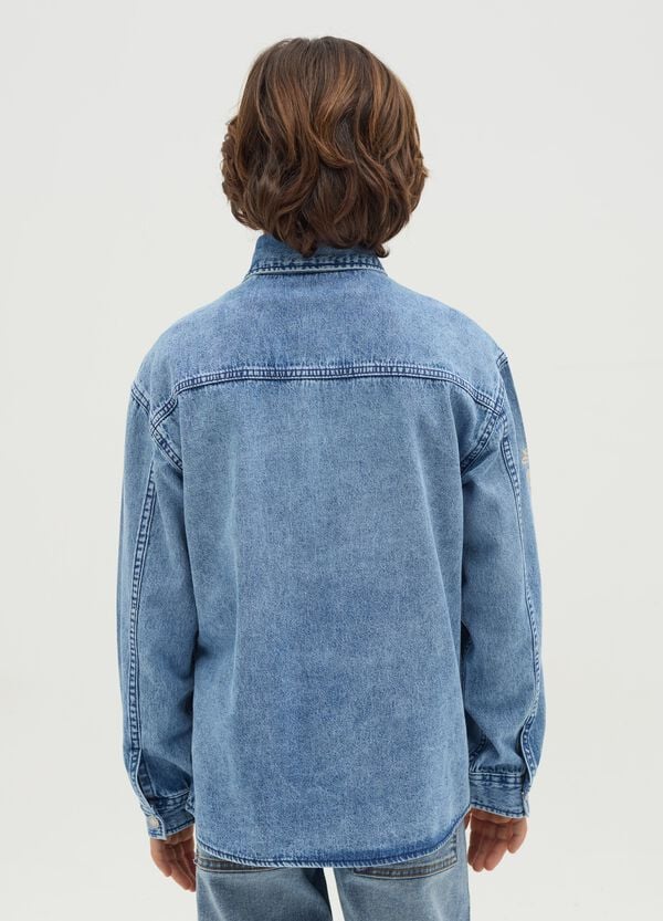 Ovs Shacket In Denim Acid Wash Con Stampa