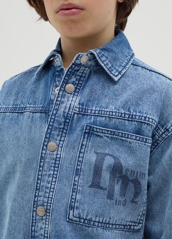Ovs Shacket In Denim Acid Wash Con Stampa