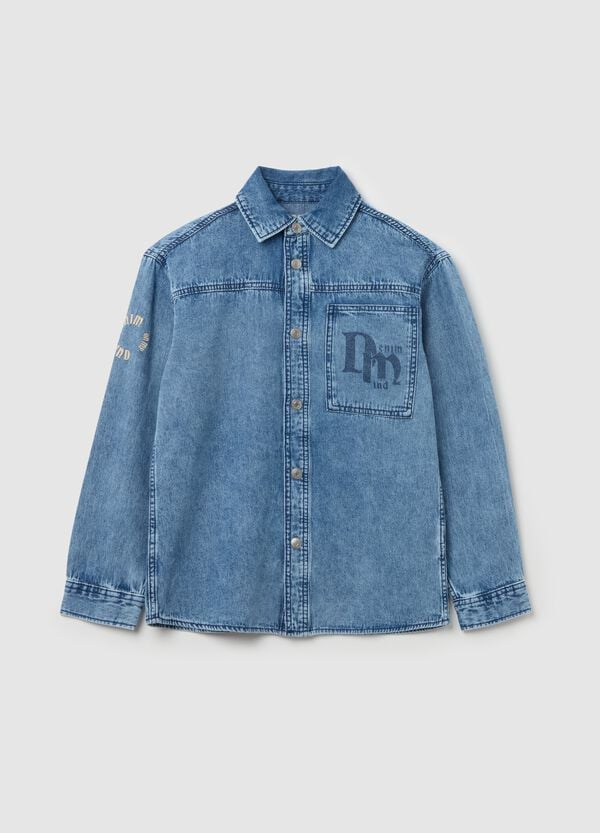 Ovs Shacket In Denim Acid Wash Con Stampa