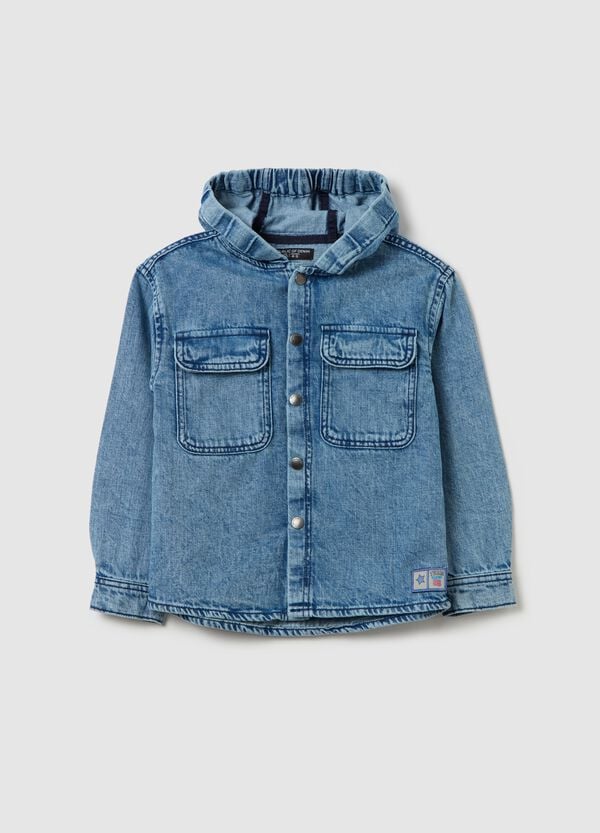 Ovs Shacket in denim con cappuccio