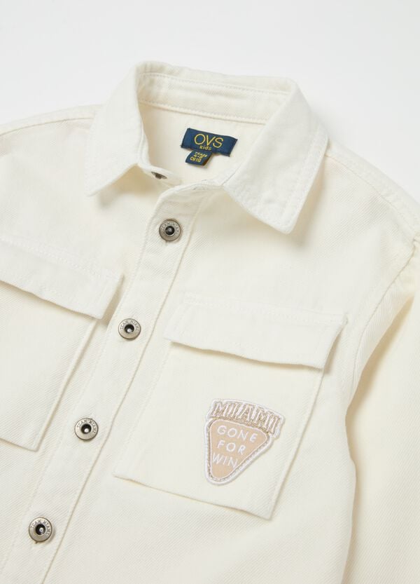 Ovs Shacket In Drill Con Patch "Miami Gone For Win"