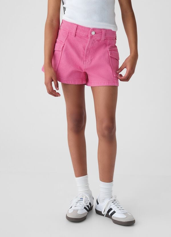 Ovs Shorts Cargo In Denim A Vita Alta