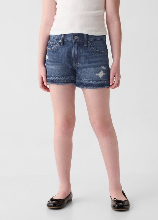 Ovs Shorts In Denim Con Abrasioni A Vita Bassa