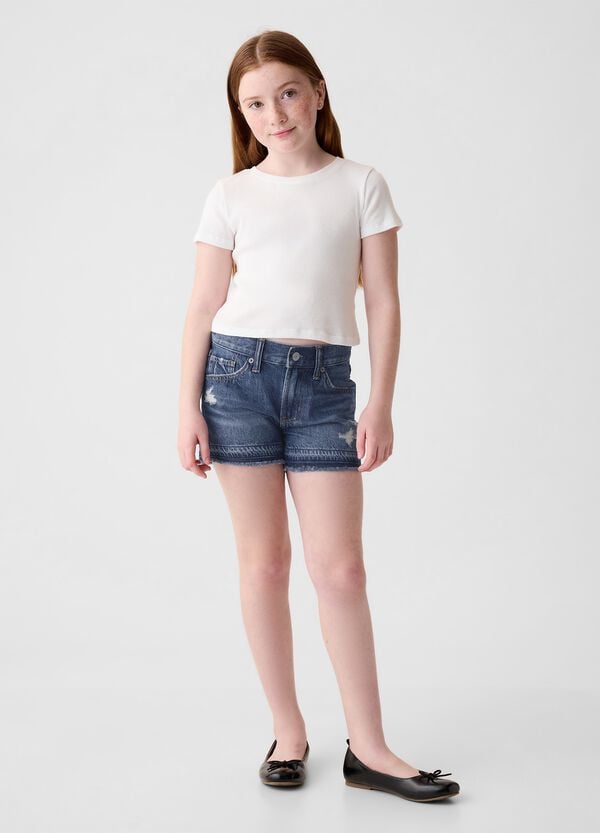Ovs Shorts in denim con abrasioni a vita bassa