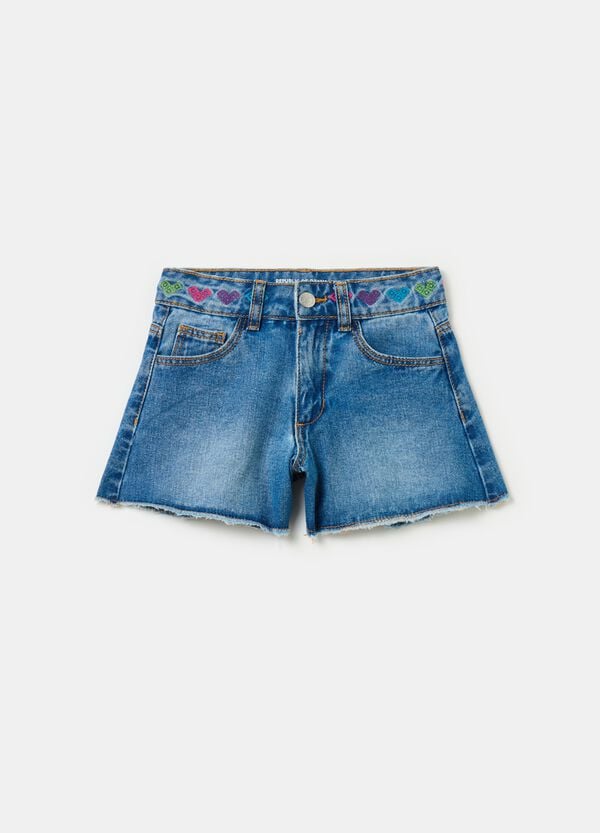 Ovs Shorts in denim con ricamo cuori
