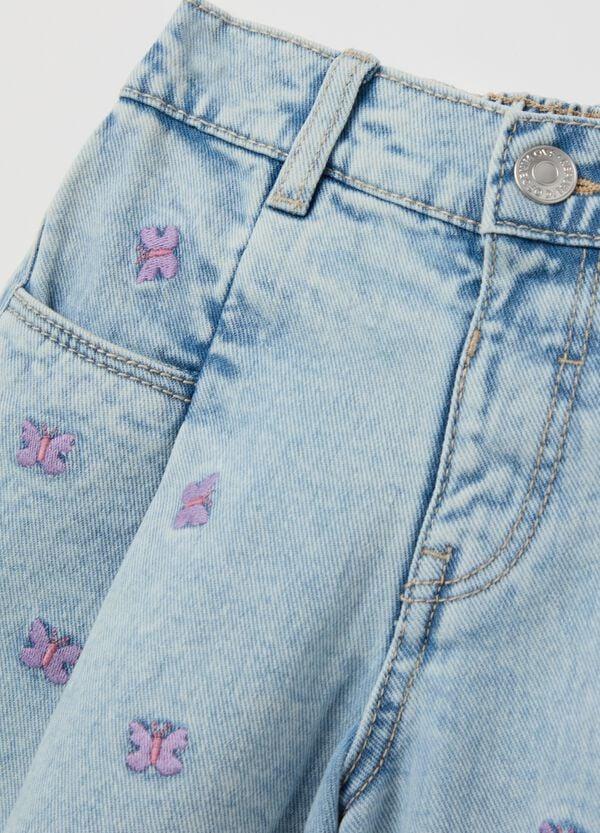 Ovs Shorts In Denim Con Ricamo Farfalle