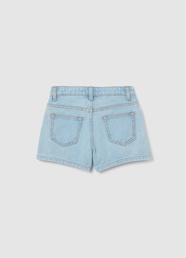 Ovs Shorts In Denim Con Ricamo Fiori