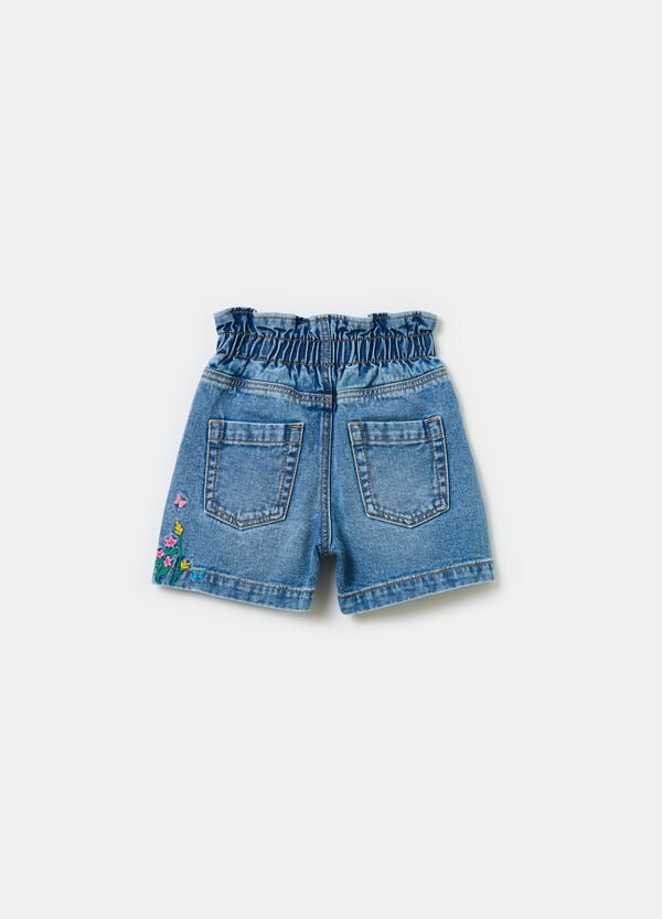 Ovs Shorts Paper Bag In Denim Con Ricamo