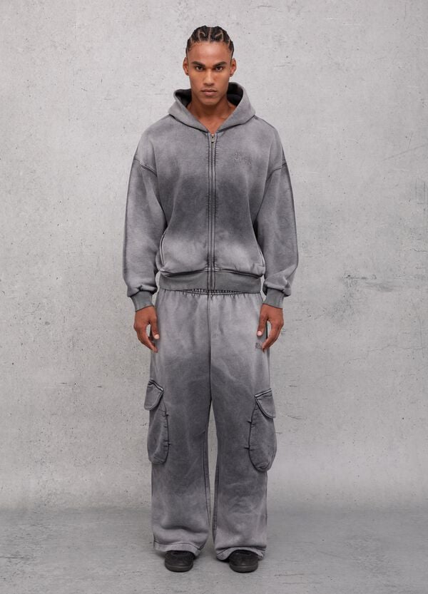 Ovs Sunfaded Zip Hoodie Vintage Grey