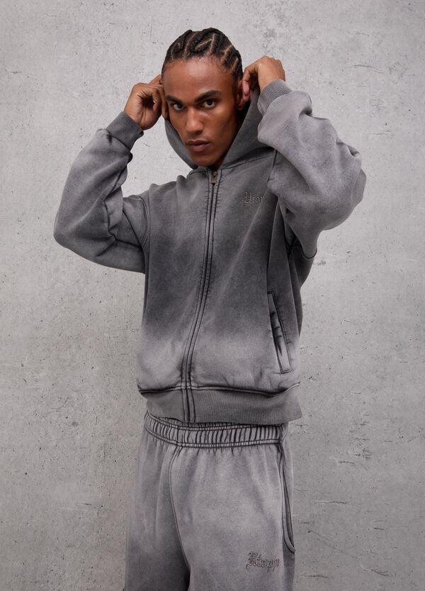 Ovs Sunfaded Zip Hoodie Vintage Grey