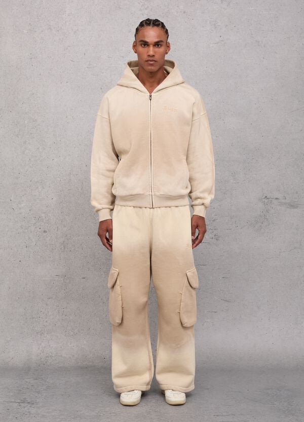 Ovs Sunfaded Zip Hoodie Vintage Sand