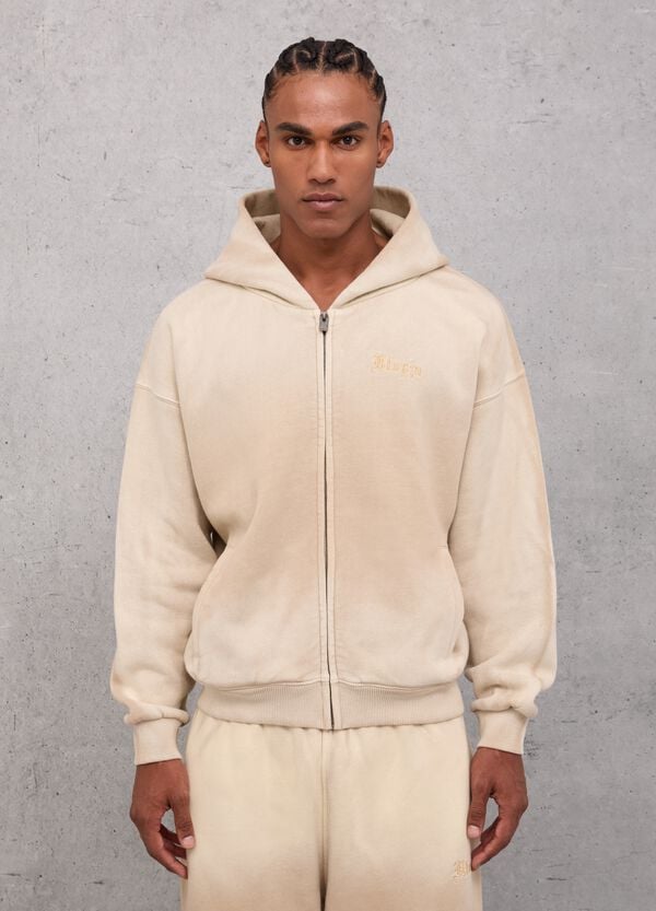 Ovs Sunfaded Zip Hoodie Vintage Sand