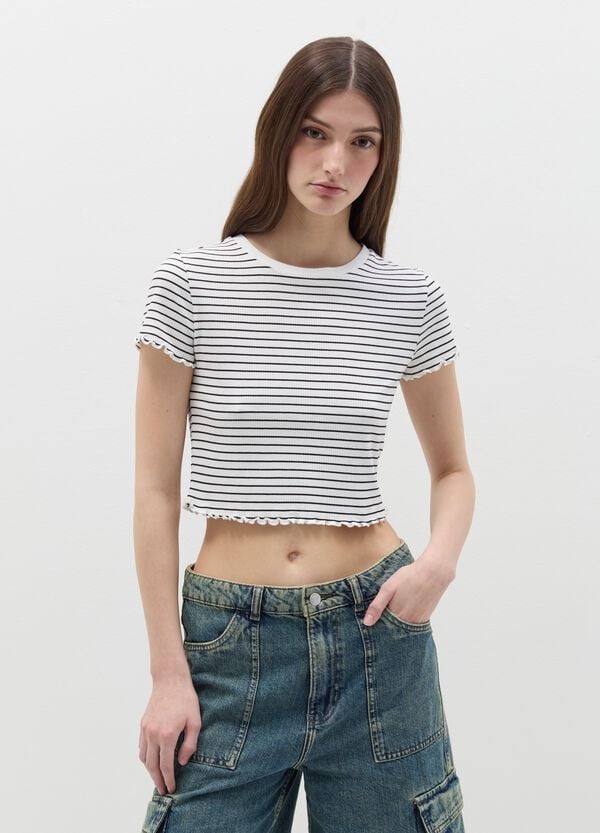 Ovs T-shirt A Coste Piatte Con Profili Ondulati