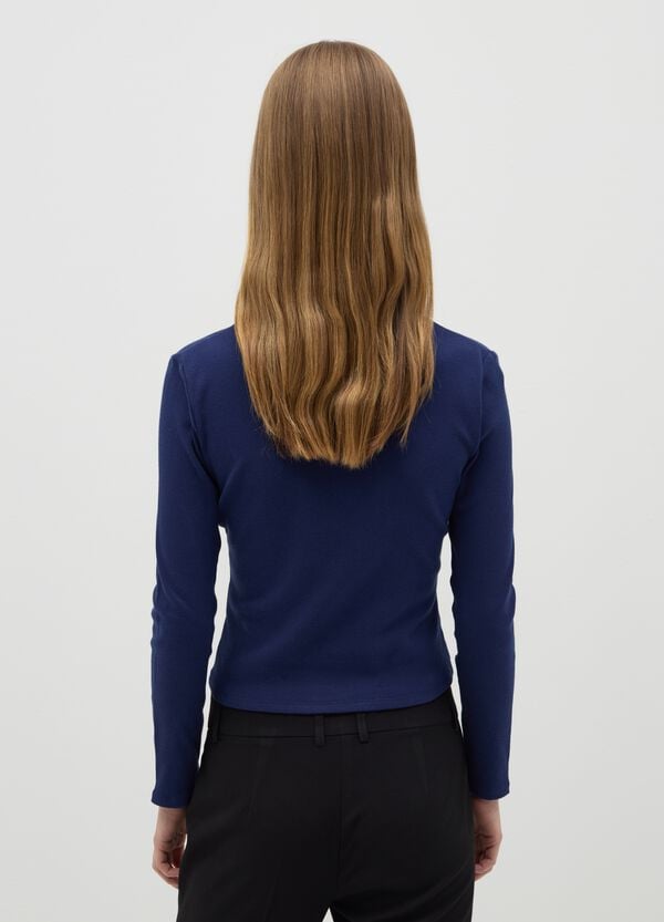 Ovs T-shirt A Costine Blu Con Colletto A Contrasto