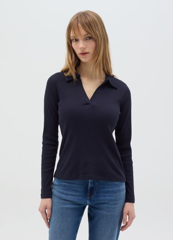 Ovs T-shirt a costine con scollo a polo