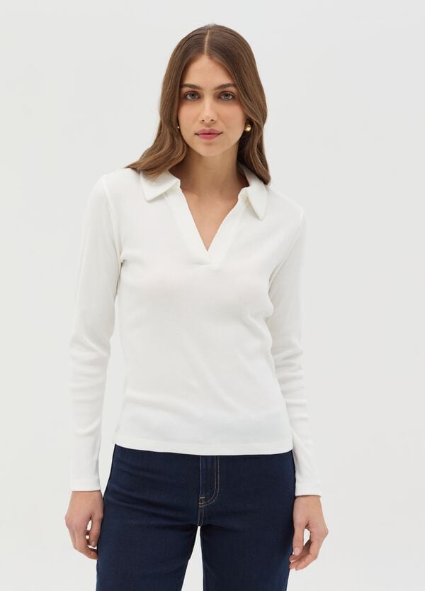 Ovs T-shirt a costine con scollo a polo