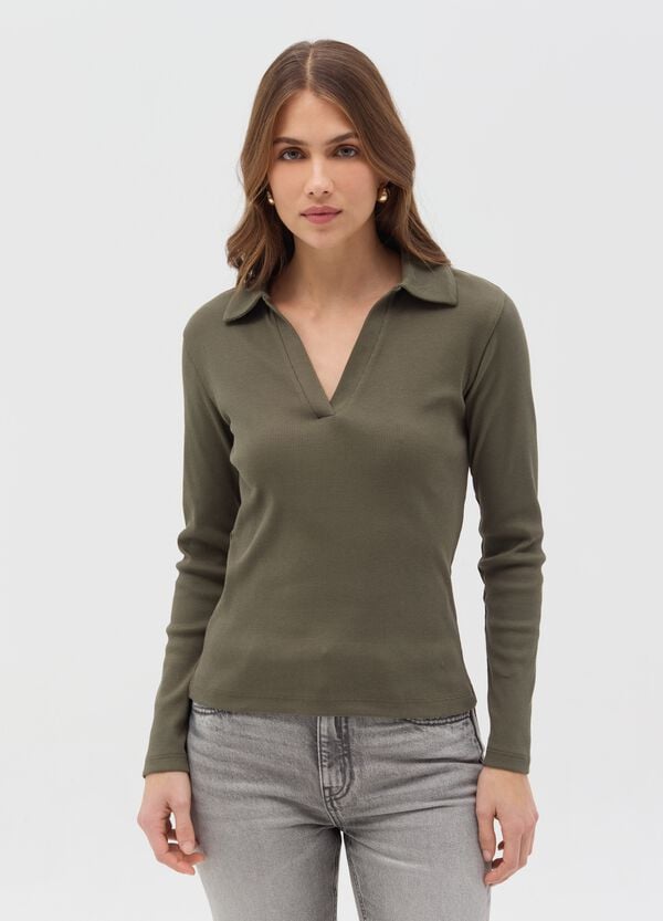 Ovs T-shirt a costine con scollo a polo