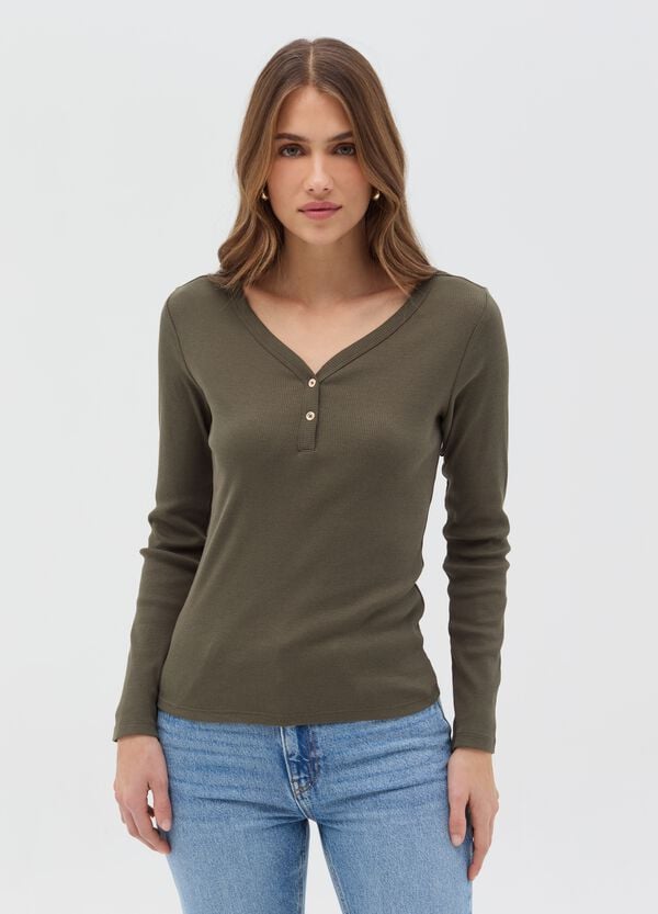 Ovs T-shirt A Costine Con Scollo Serafino