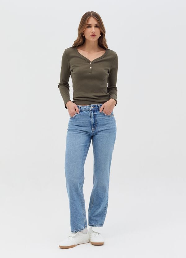 Ovs T-shirt a costine con scollo serafino