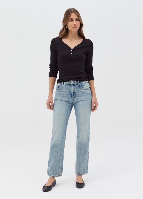 Ovs T-shirt A Costine Con Scollo Serafino