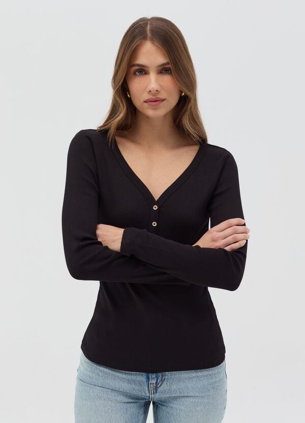 Ovs T-shirt a costine con scollo serafino