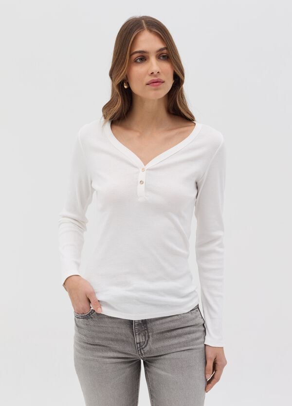 Ovs T-shirt a costine con scollo serafino